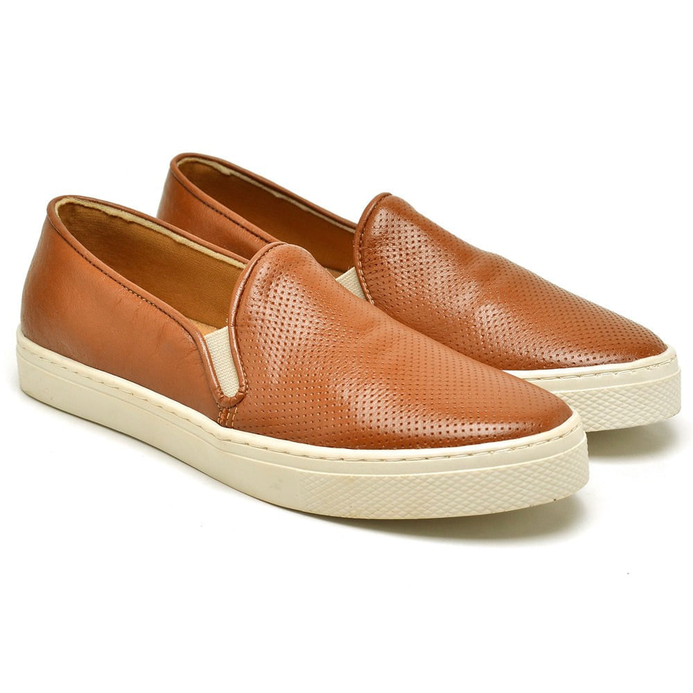 Tênis Slip On Casual Em Couro Krn Shoes Feminino 40 / Caramelo