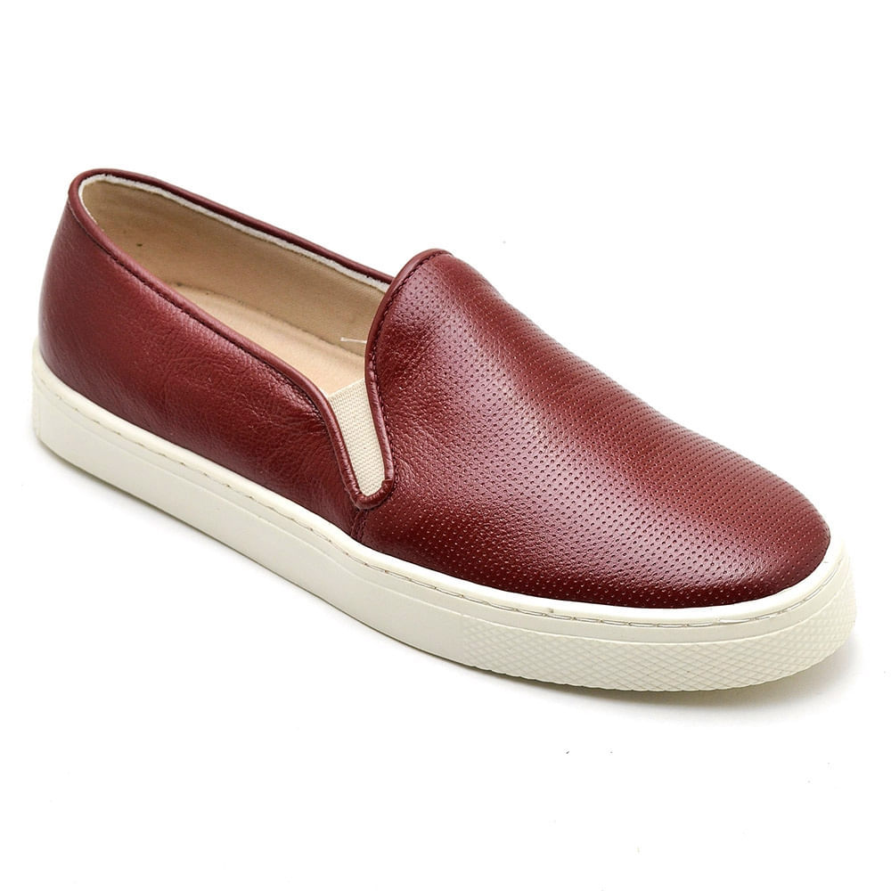 Tênis Slip On Casual Em Couro Krn Shoes Feminino 40 / Vinho