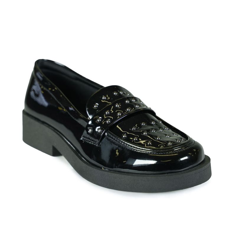 Sapato-Feminino-Mocassim-Spike-Verniz-Quiz-Preto