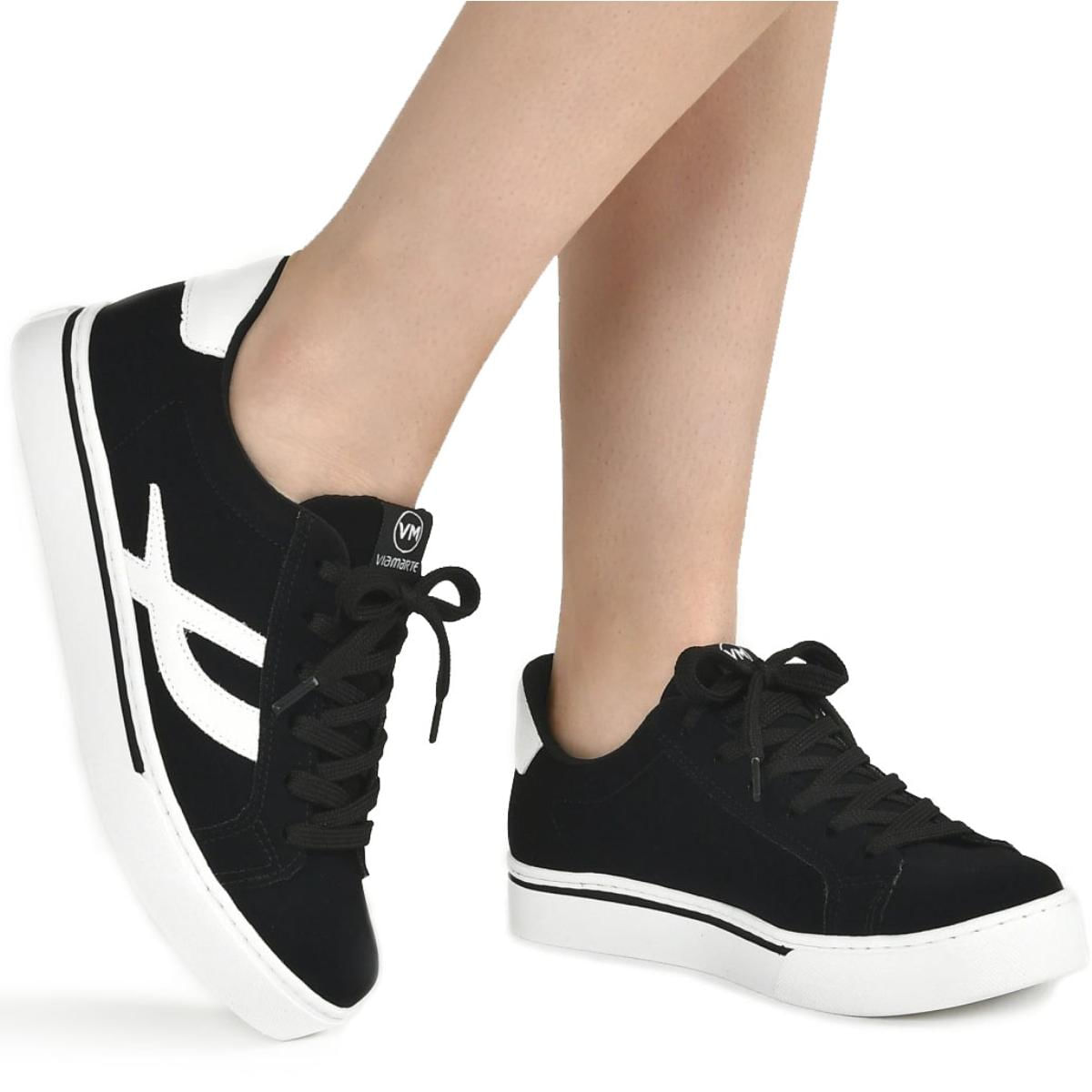 Tênis Via Marte Casual Nobuck Feminino Preto -1748292424356