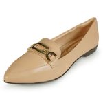 Sapato-Feminino-Mocassim-Bico-Fino-Fivela-Light-Gel-Bege