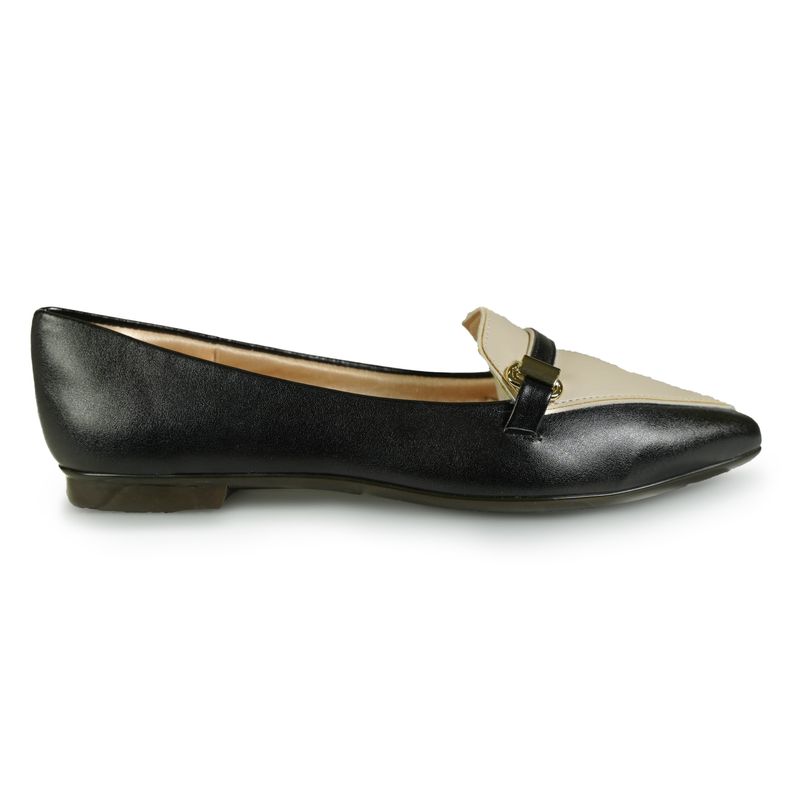 Sapato-Feminino-Mocassim-Bicolor-Bico-Fino-Fivela-Light-Gel-Preto-Branco