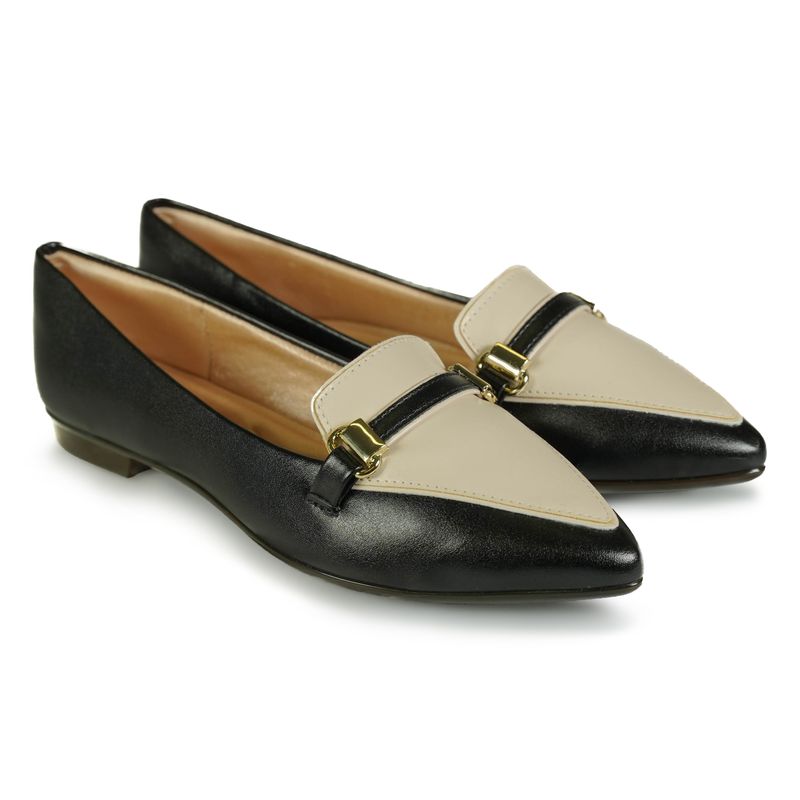 Sapato-Feminino-Mocassim-Bicolor-Bico-Fino-Fivela-Light-Gel-Preto-Branco