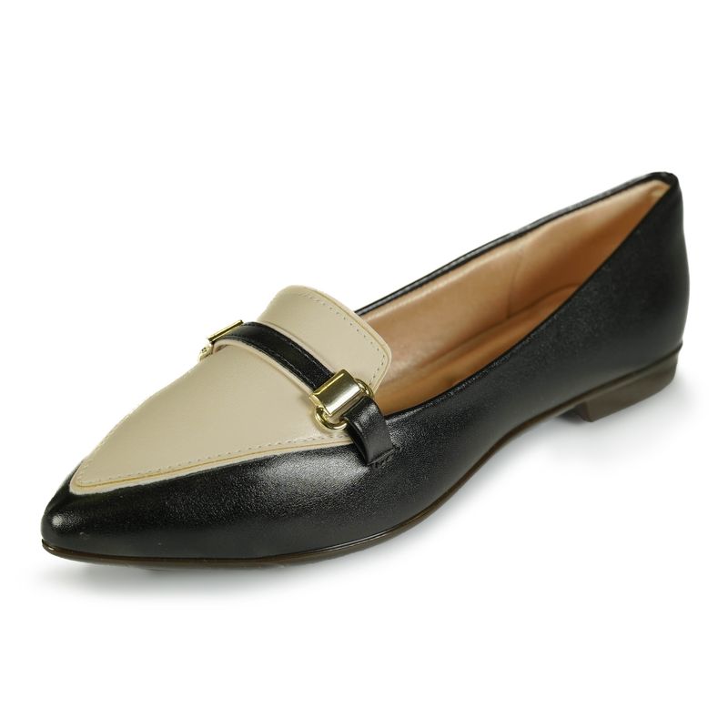 Sapato-Feminino-Mocassim-Bicolor-Bico-Fino-Fivela-Light-Gel-Preto-Branco