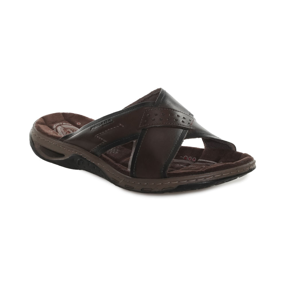 Sandália Masculina Couro Tiras Pegada Marrom-1738089993974