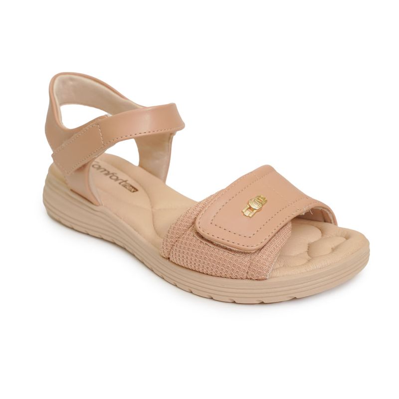 Sandalia-Feminina-Velcro-Comfortflex-Bege