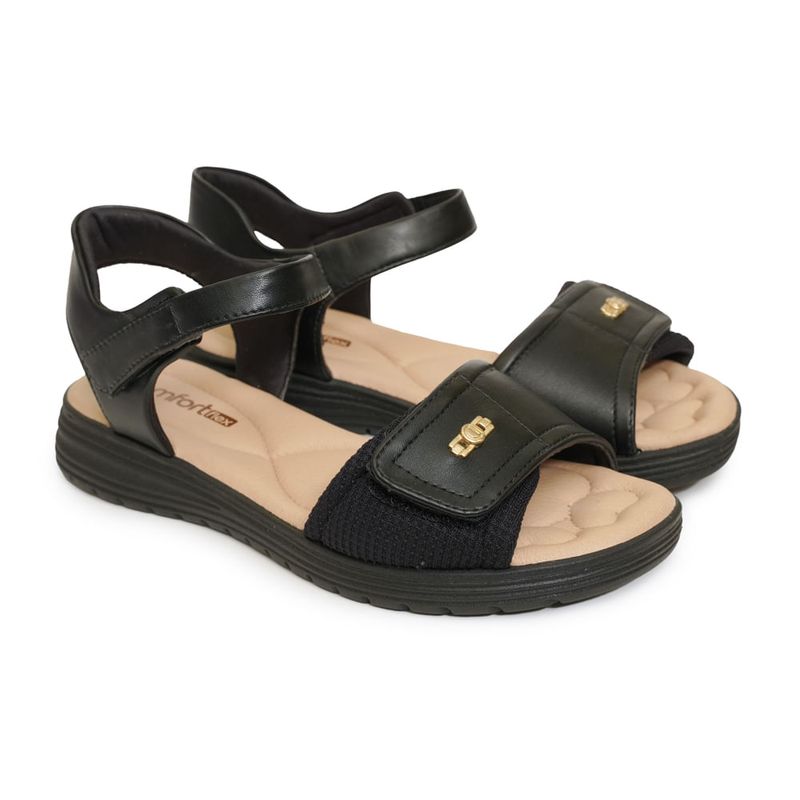 Sandalia-Feminina-Velcro-Comfortflex-Preta