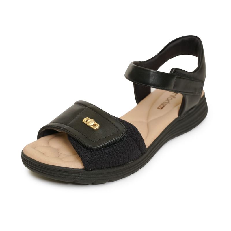 Sandalia-Feminina-Velcro-Comfortflex-Preta