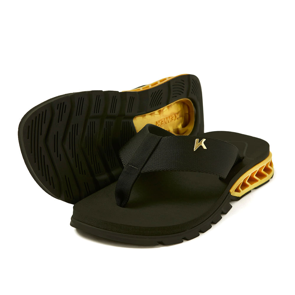 CALCADOS CHINELO CASUAL RASTEIRO MASCULINO PRETO/PRETO/DOURADO RAKKA U1 1900023100-6 DBU02 BORRACHA-1741262475995